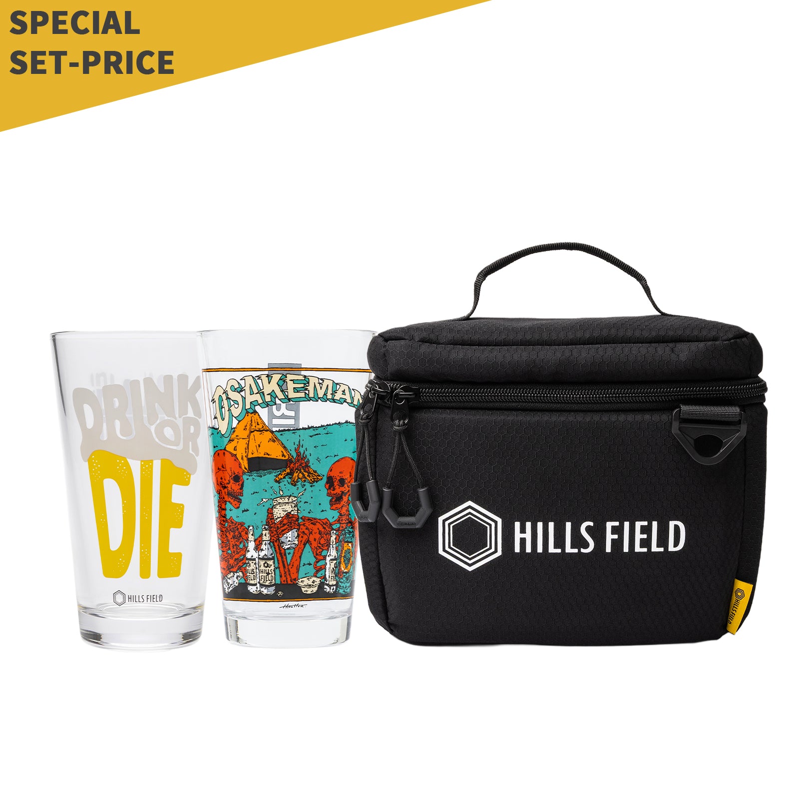 HILLS FIELD【2ndロット】グラスケース OSAKEMAN・DRINK OR DIE パイントグラス2個＋グラスケースセット
