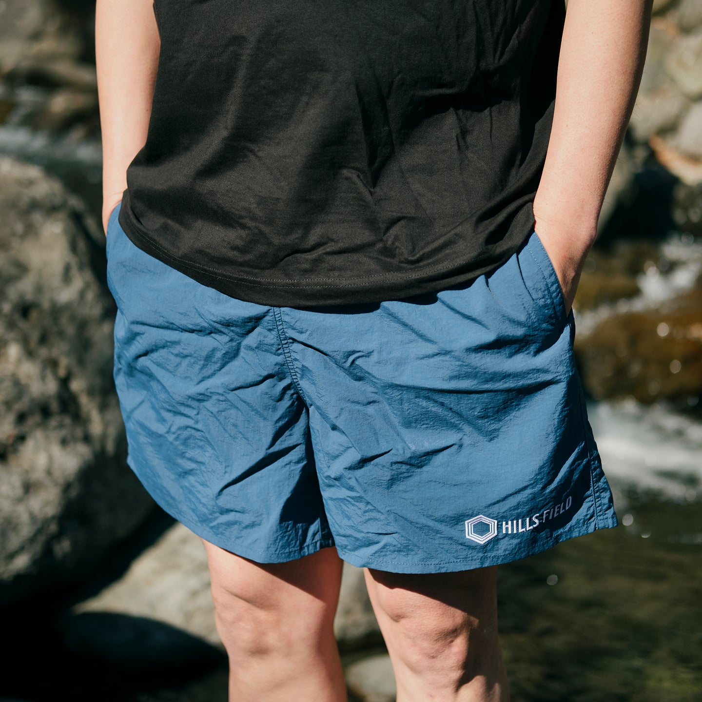 HILLS FIELD LOGO NYLON SHORT PANTS ロゴナイロンショートパンツ ライトネイビー